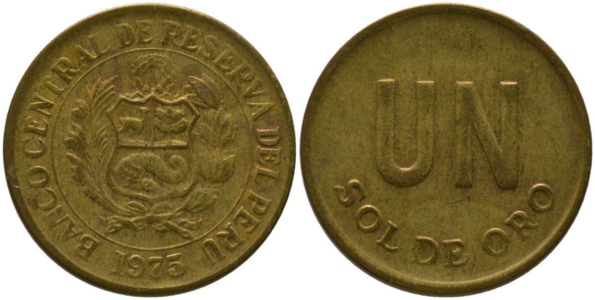 Перу 1 соль 1975 KM 266.1, Schon 66 латунь 4532-453