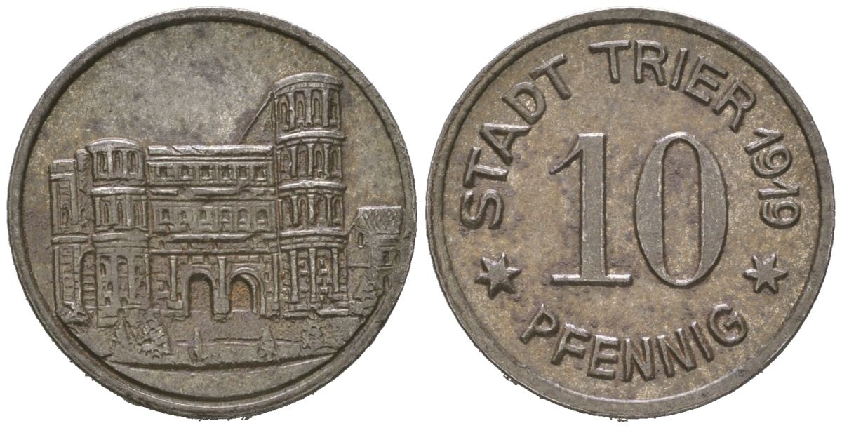 Трир 10 пфеннигов 1919 Funck 549.6, Men18 31517.6 железо 112-113