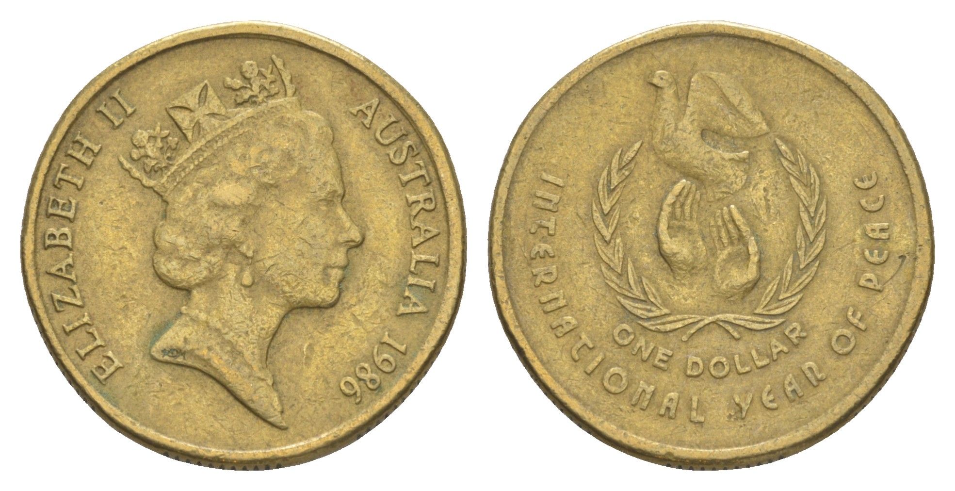 Австралия 1 доллар 1986 Международный год мира KM 87 алюминиевая бронза 4652-216