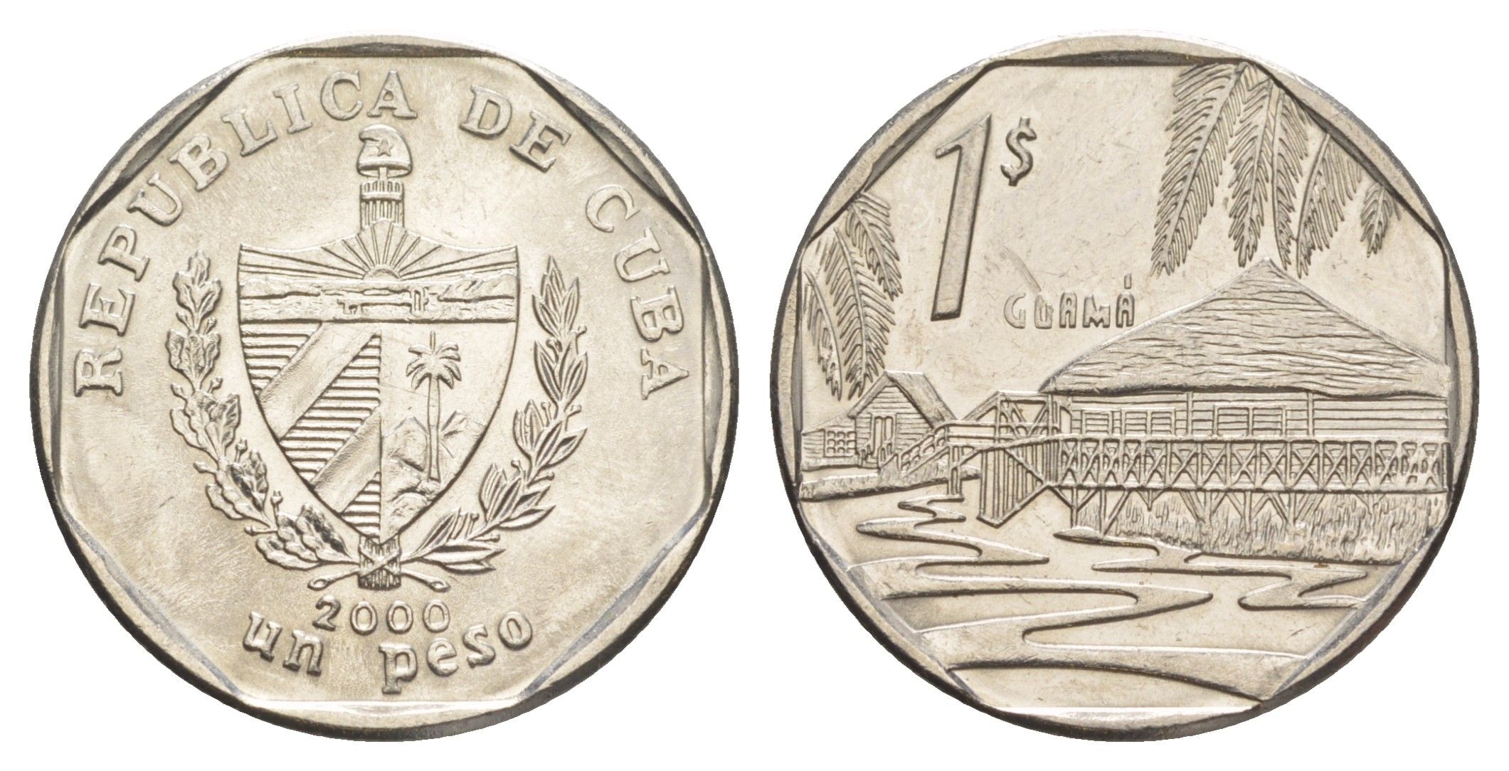Куба 1 песо 2000 хижины Гуама KM 579 сталь плакированная никелем UNC 4648-1147