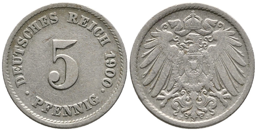 ГЕРМАНИЯ 5 ПФЕННИГОВ 1900 J KM 11, J. 12 медно-никель 39-744