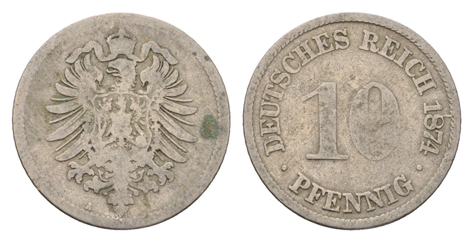 Германия 10 пфеннигов 1874 A, Вильгельм I (1871-1888) KM 4, J. 4 медно-никель 4636-435