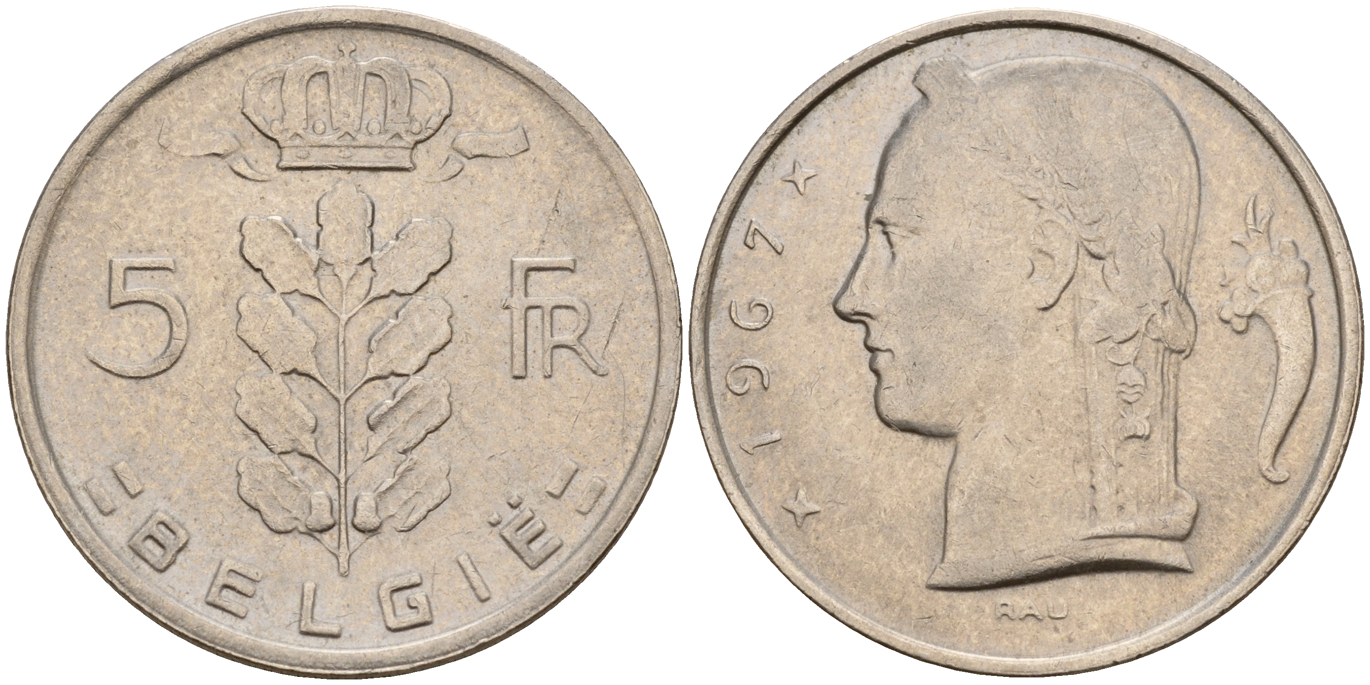 Бельгия 5 франков 1967 Belgie, Бодуэн I (1951-1993) KM 135.1 медно-никель    4187-312