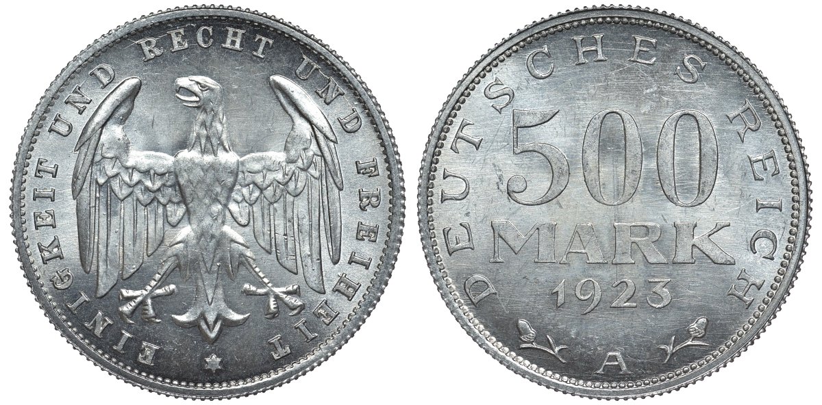 Германия 500 марок 1923 А KM 36, J.305 алюминий UNC 4587-534