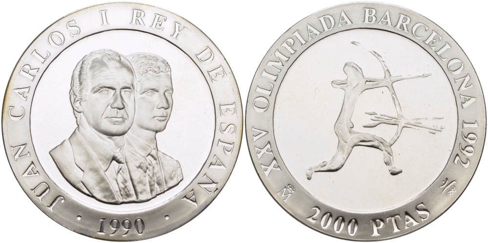 Испания 2000 песет 1990 XXV летние Олимпийские игры 1992 года в Барселоне, стрельба из лука KM 861 серебро PROOF 04-093-41