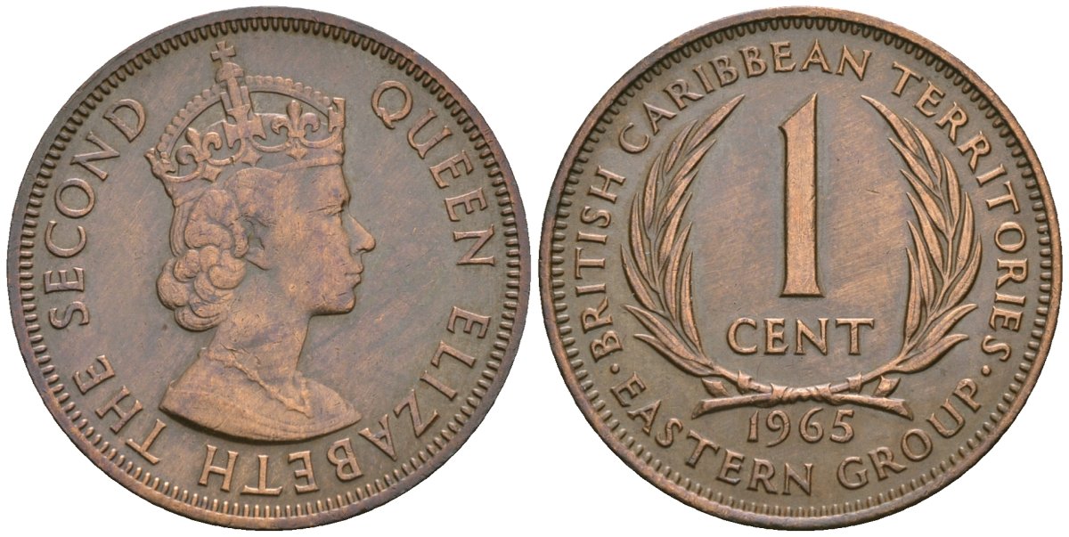 Британские Восточно-Карибские территории 1 цент 1965 Елизавета II (1952-2022) KM 2 бронза 81-313