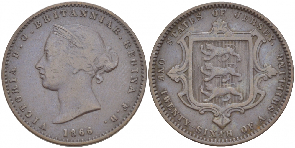 Джерси 1/26 шиллинга 1866 Виктория (1837-1901) KM 4 бронза 4539-923