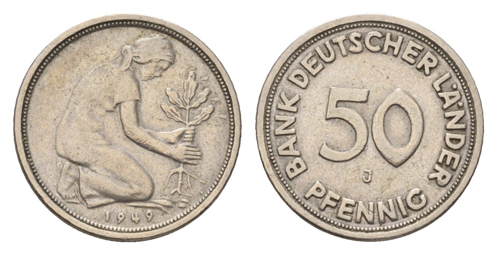 ФРГ 50 пфеннигов 1949 J KM 104, J. 379 медно-никель 4618-1246