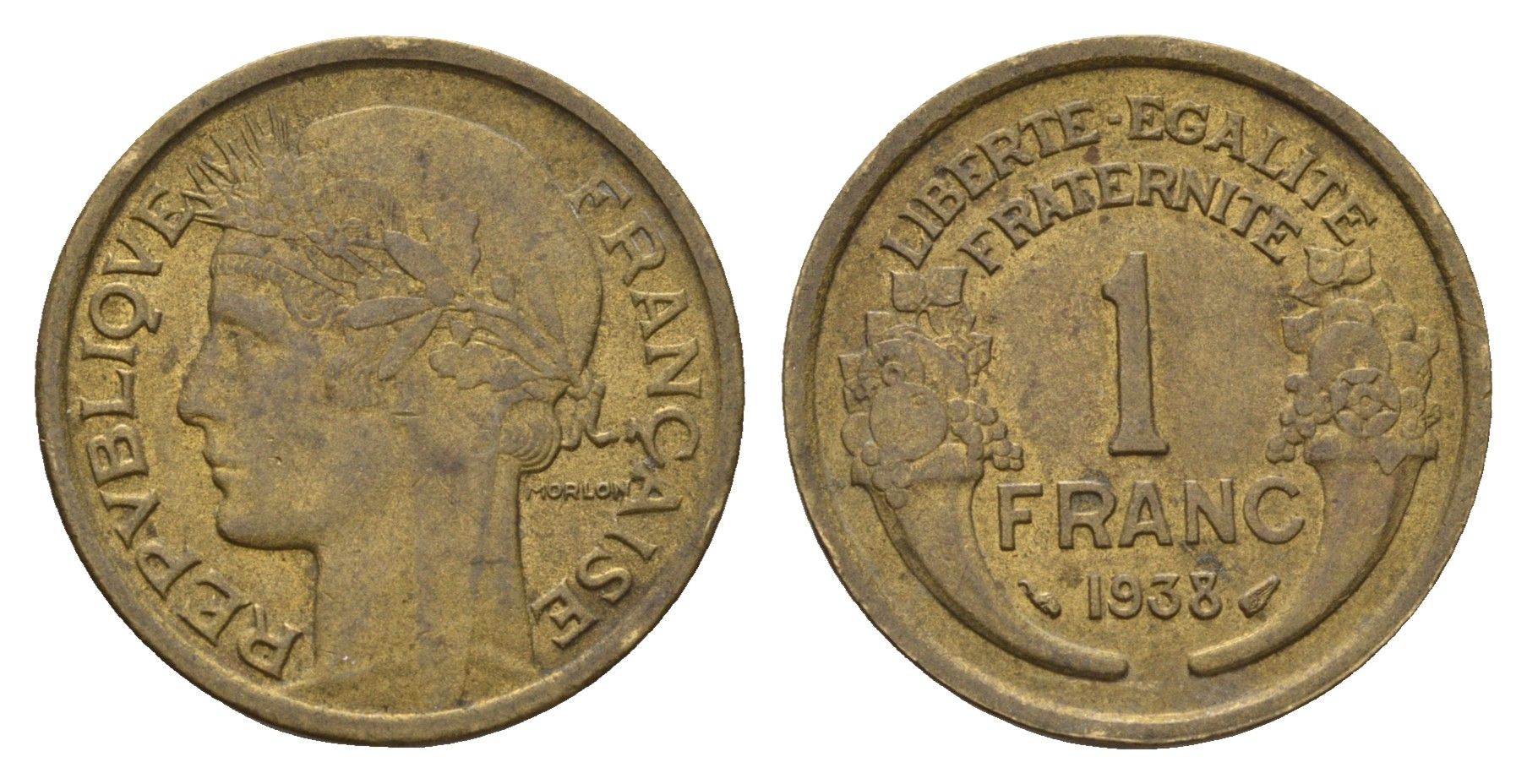 Франция 1 франк 1938 KM 885, Le Franc 219.2 алюминиевая бронза 4121-255