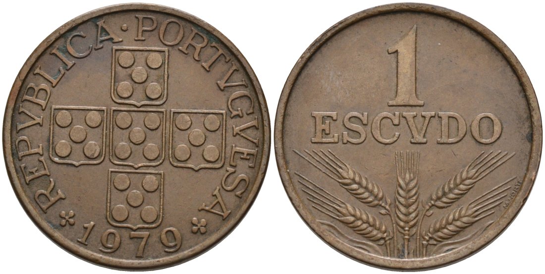 Португалия 1 эскудо 1979 KM 597 бронза 4571-1236
