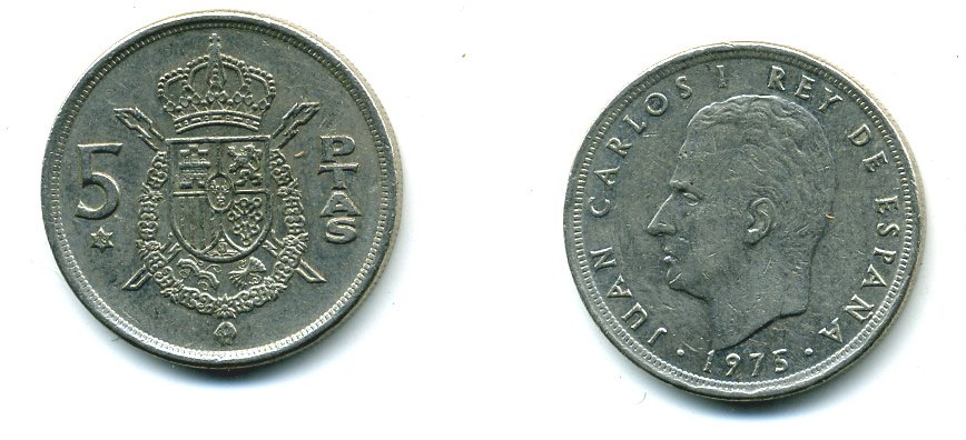 Испания 5 песет 1975 (78) Хуан Карлос I (1975-2014) KM 807 медно-никель 25-2034