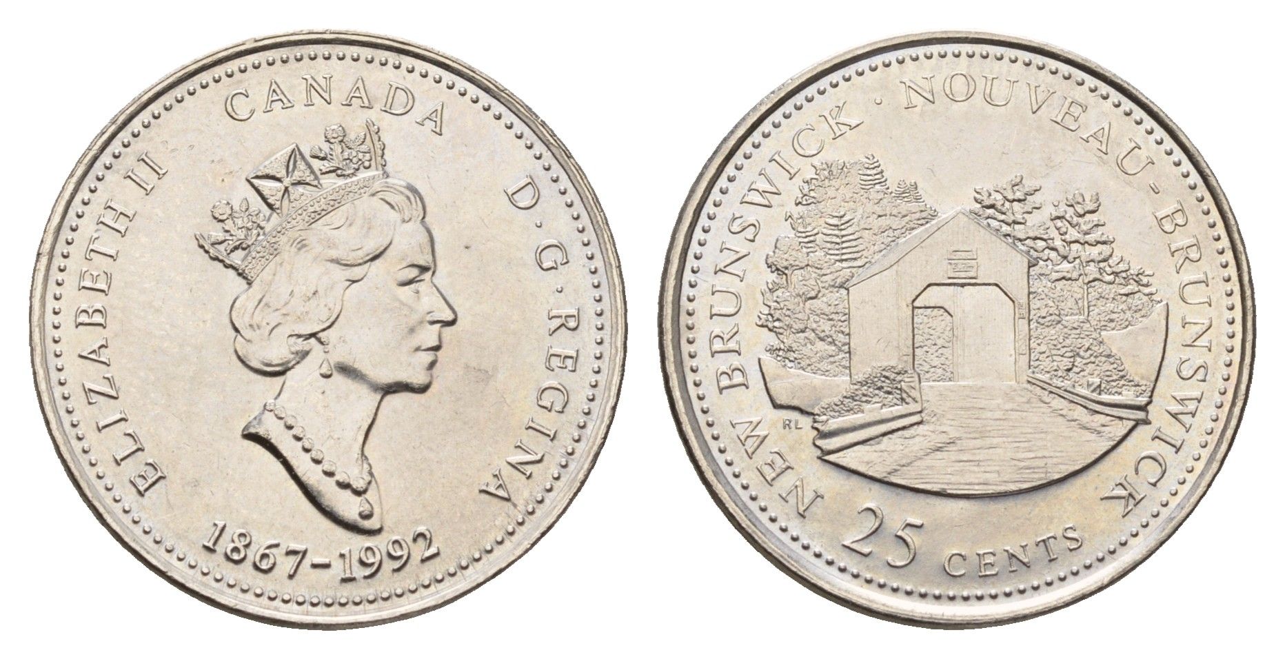 Канада 25 центов 1992 125 лет Конфедерации Канада - Новый Бронсвик KM 203 никель UNC 113-457