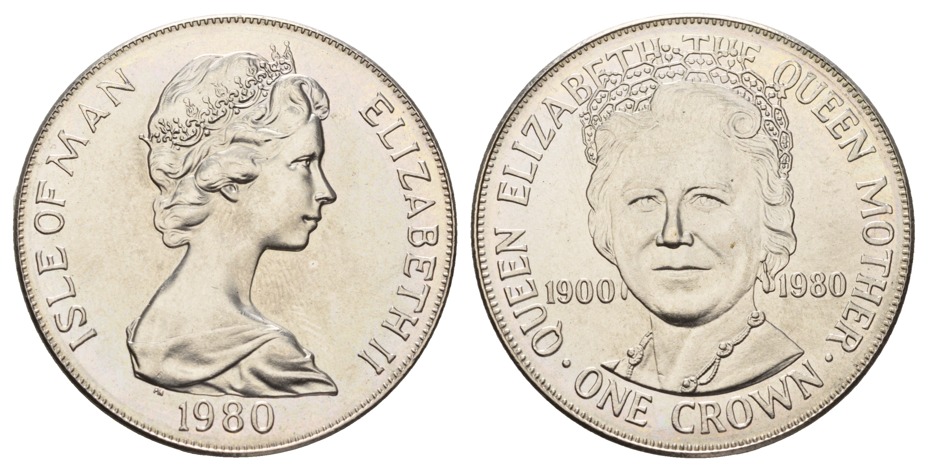 Остров Мэн 1 крона 1980 80 лет королеве Елизавете, королеве-матери КМ 68 медно-никель UNC 4386-214