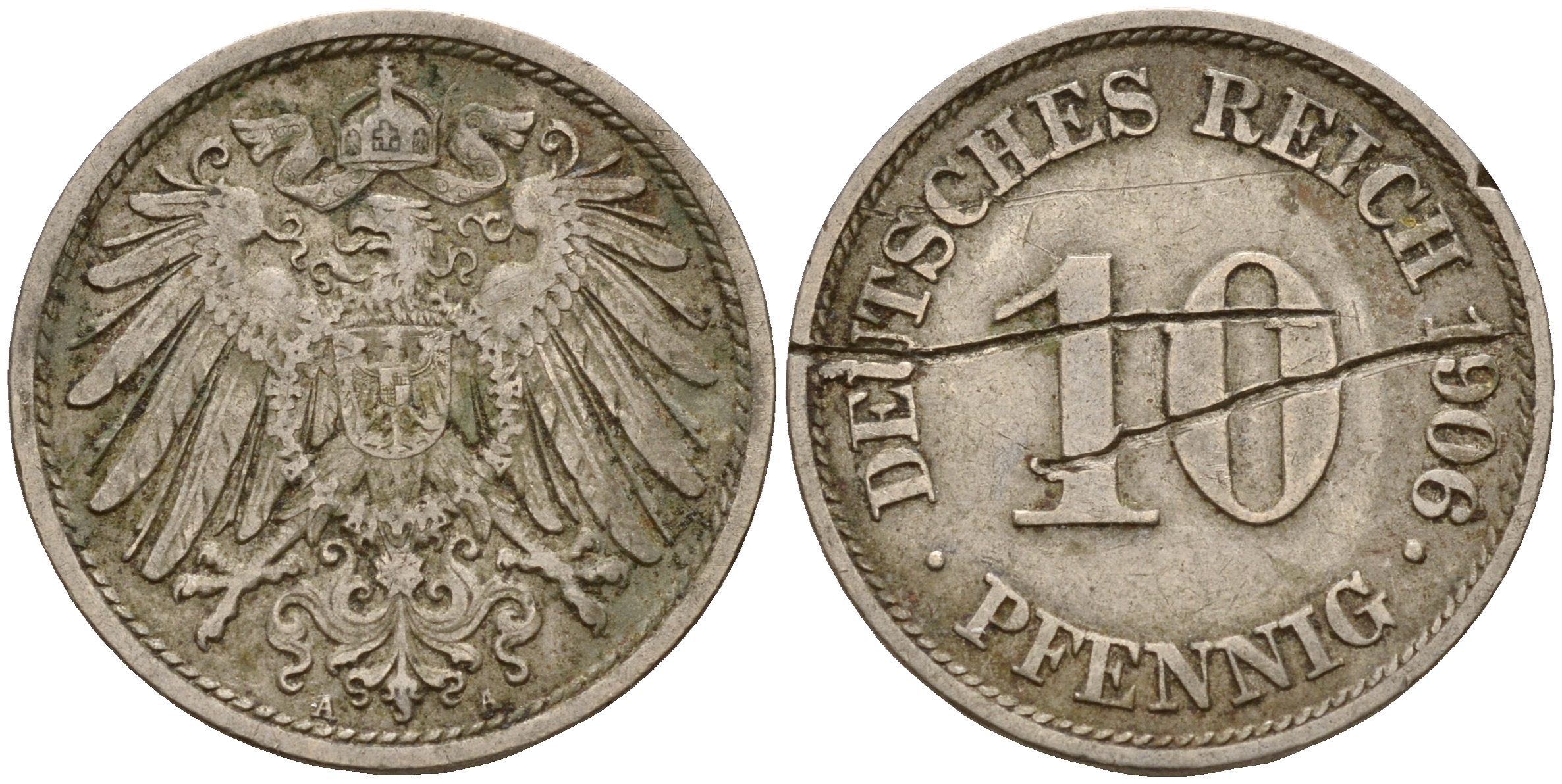 Германия 10 пфеннигов 1906 A J. 13,  KM 12 медно-никель    4603-655