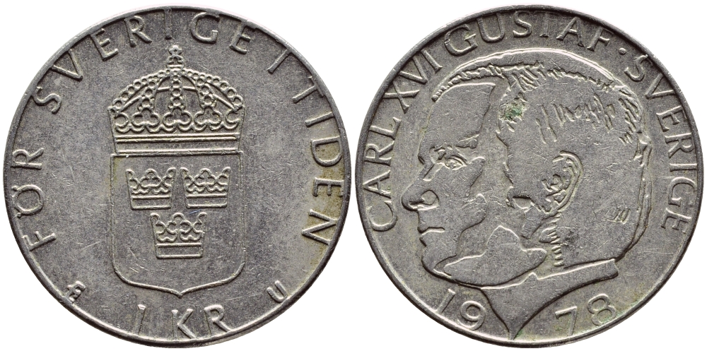 Швеция 1 крона 1978 Карл XVI Густав (1973- ) KM 852 медь плакированная медно-никелем 56-533