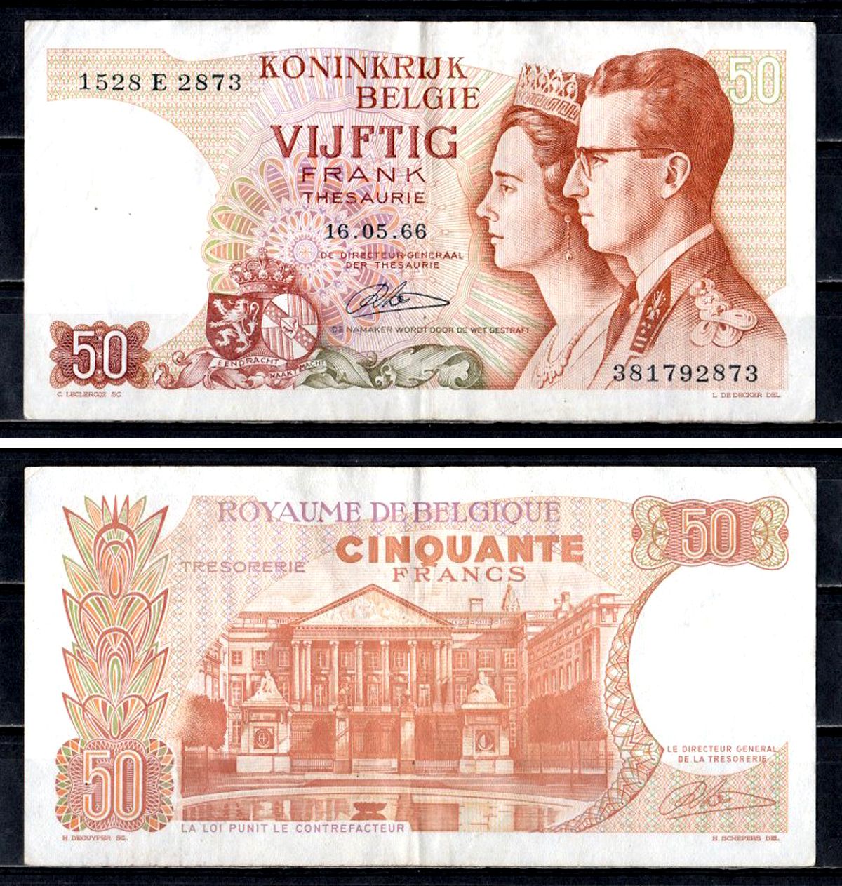 Бельгия 50 франков 1966 Pick 139 (4) бумага 6312-37-2-1