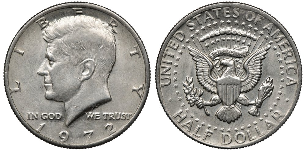 США 1/2 доллара (50 центов) 1972 Джон Кеннеди KM 202b медь плакированная медно-никелем 88-1215