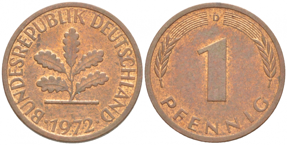 ФРГ 1 ПФЕННИГ 1972 D KM 105, J.380 сталь плакированная медью 4532-469