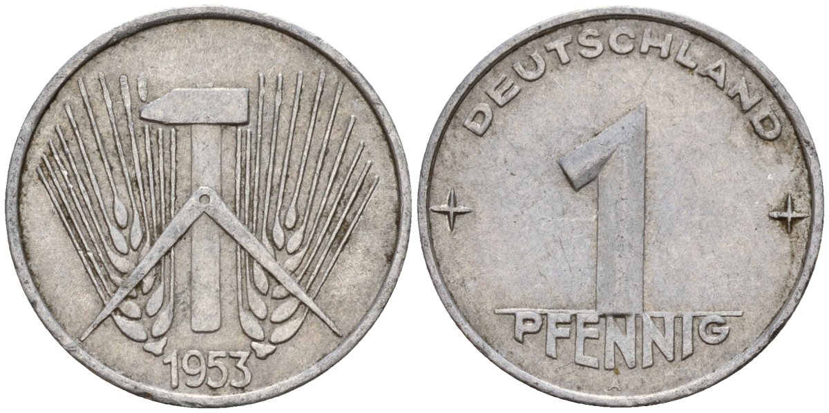 ГДР 1 пфенниг 1953 A KM 5 алюминий 201-332