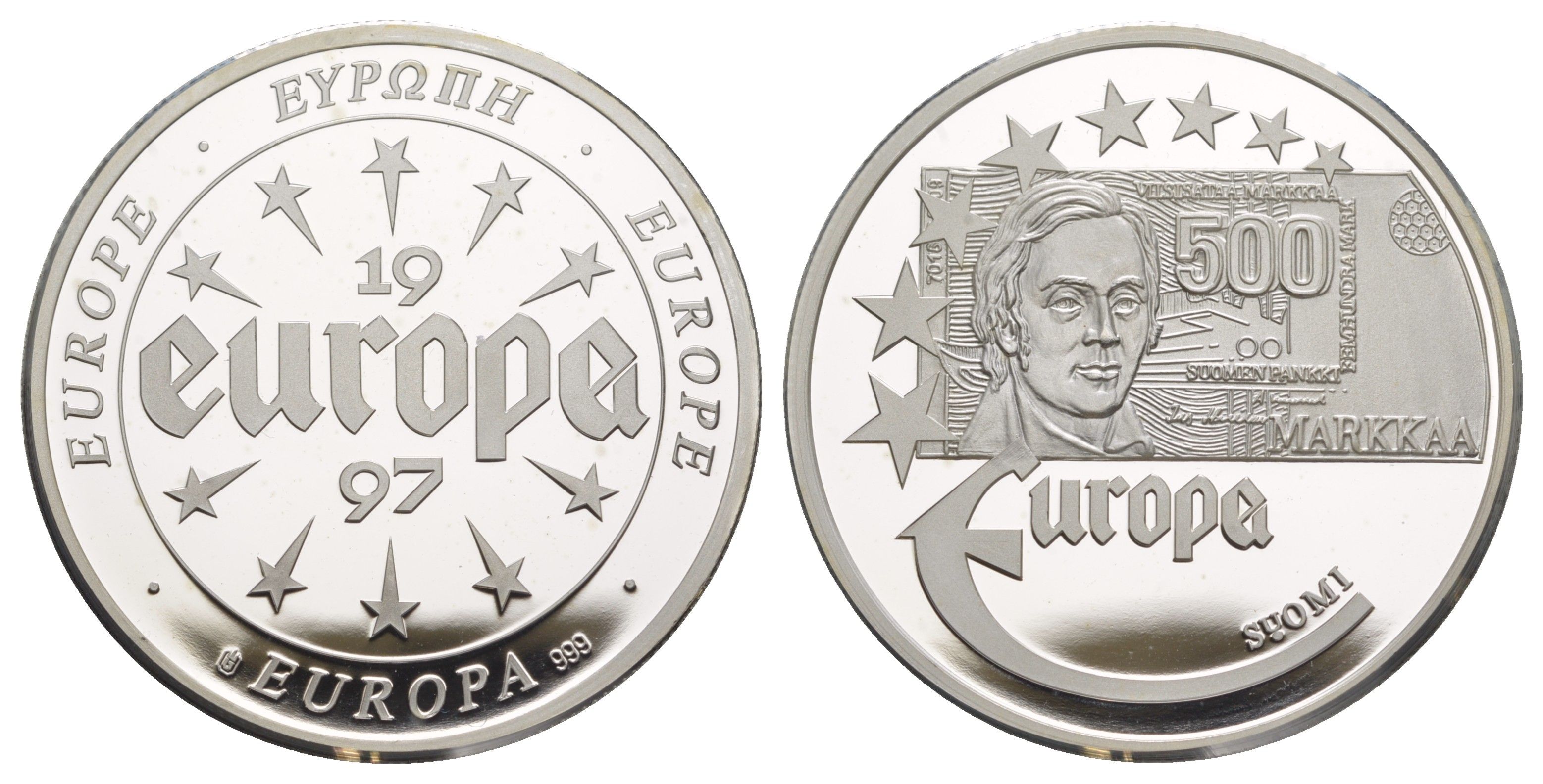 Финляндия серия медалей "Европа" 1997 диаметр 40 мм, вес 20 гр серебро PROOF 11-323-45