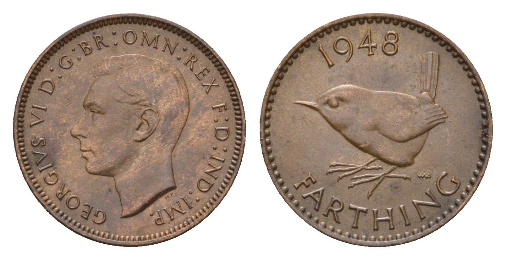 Великобритания 1 фартинг 1948 Георг VI (1936-1952) KM 843, Spink 4116 бронза 4674-814