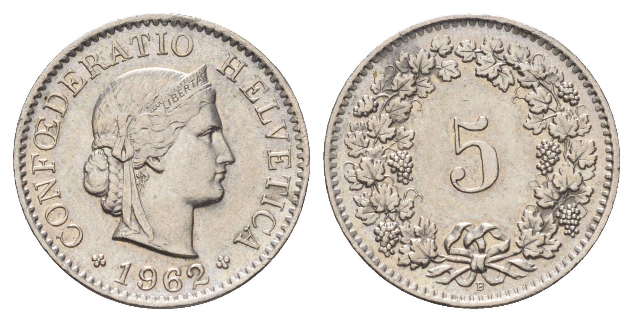 Швейцария 5 раппеноов 1962 B KM 26 медно-никель 4682-131