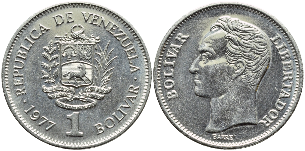 Венесуэла 1 боливар 1977 Симон Боливар KM 52 никель 51-933