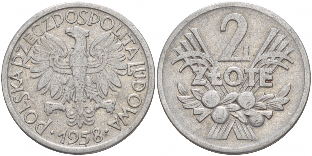 Польша 2 злотых 1958 MW KM 46, Parchimowicz 216a алюминий 4545-334