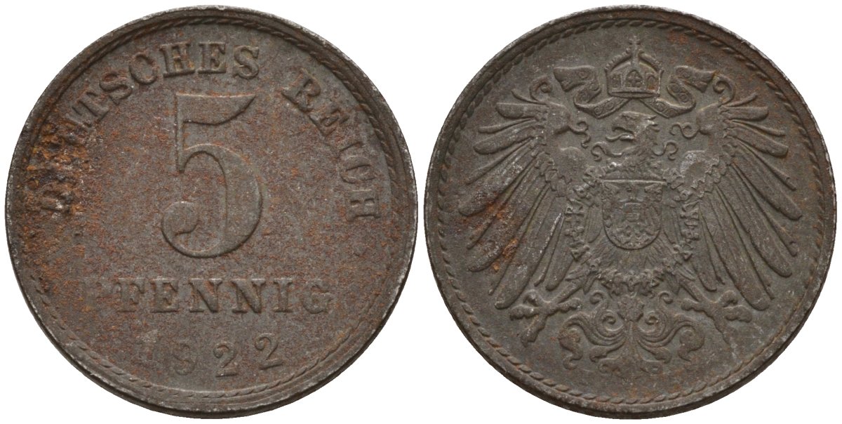 Германия 5 пфеннигов 1922 KM 19, J. 297 железо 4151-644
