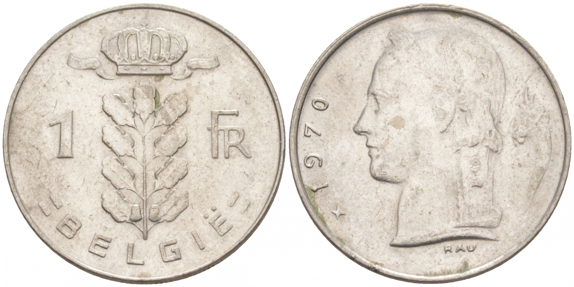 БЕЛЬГИЯ 1 ФРАНК 1970 BELGIE KM 143.1 медно-никель 68-235