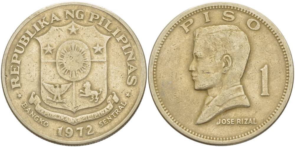 Филиппины 1 писо 1972 Хосе Рицаль KM 203 медь никель цинк 4537-431