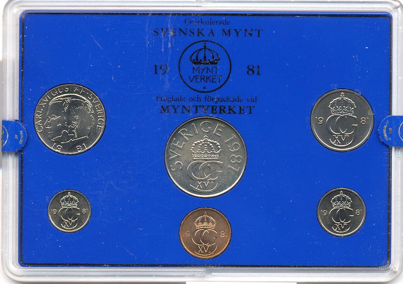 Швеция набор монетного двора из 6 монет 1981 в пластике, Карл XVI Густав (1973- ) KM MS19 UNC 7-5-7-182