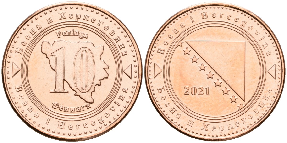 Босния и Герцеговина 10 фенигов 2021 KM 115 сталь плакированная медью UNC 4602-1017