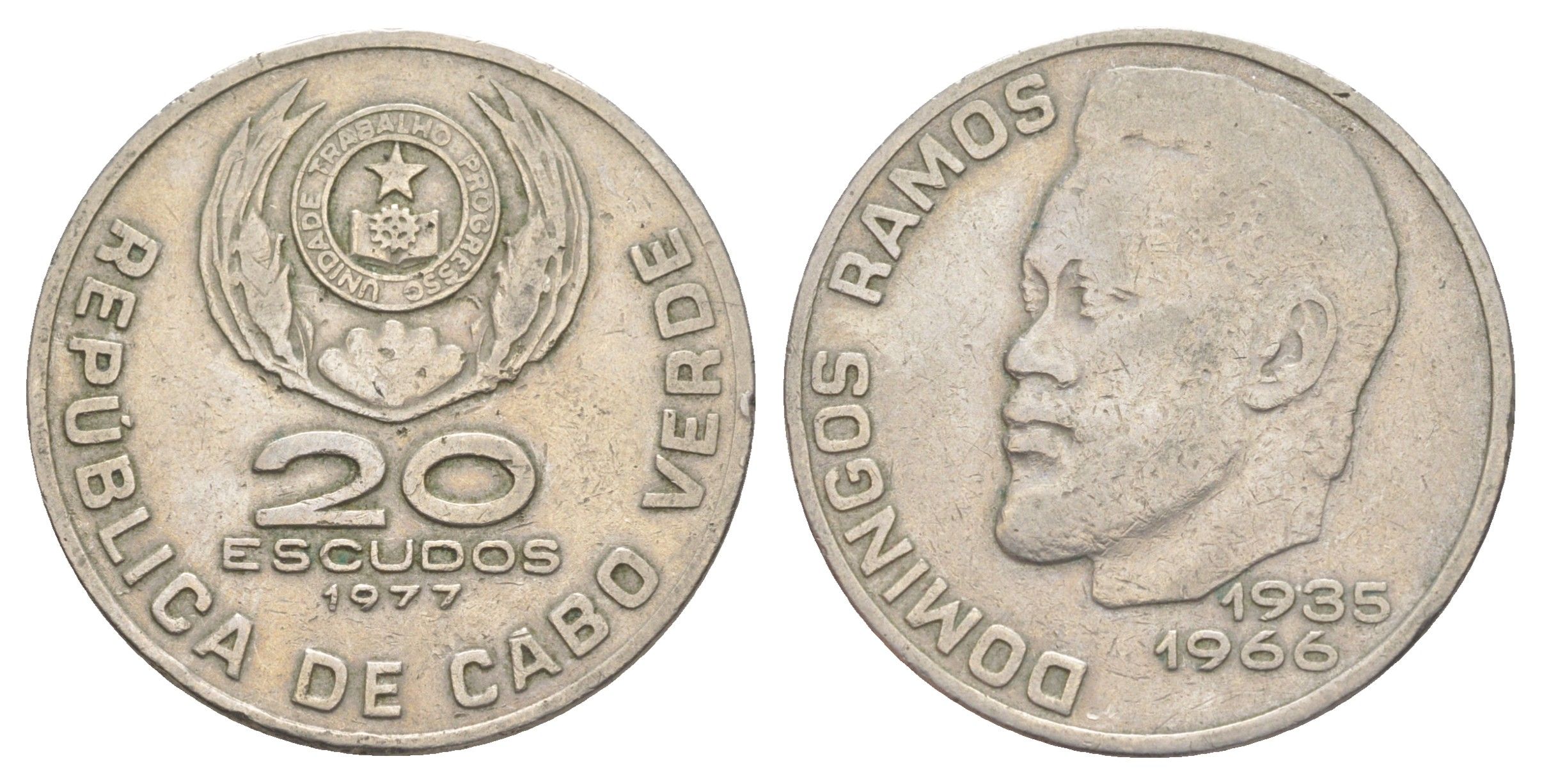 Кабо-Верде 20 эскудо 1977 KM 20 медно-никель 4653-425