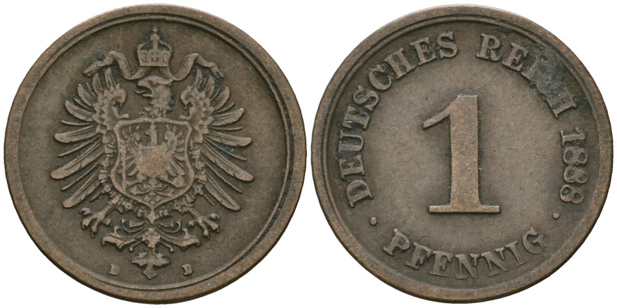 Германия 1 пфенниг 1888 D, Вильгельм I (1871-1888) KM 1, J. 1 медь 4173-1146