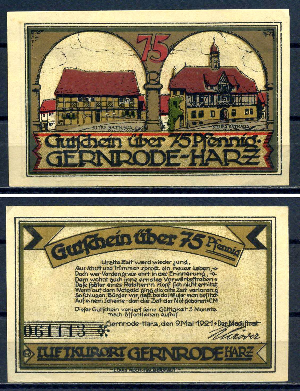 Гернроде-им-Гарц (Ангальт) 75 пфеннигов 1921 бумага aUNC 7556-23-4-1