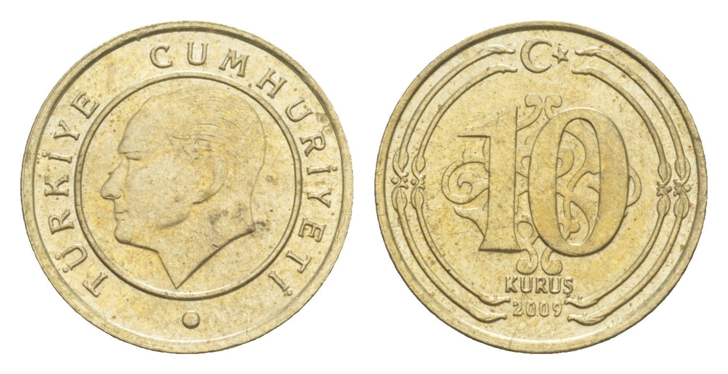 Турция 10 курушей 2009 Кемаль Ататюрк KM 1241 медь цинк никель 4647-1026
