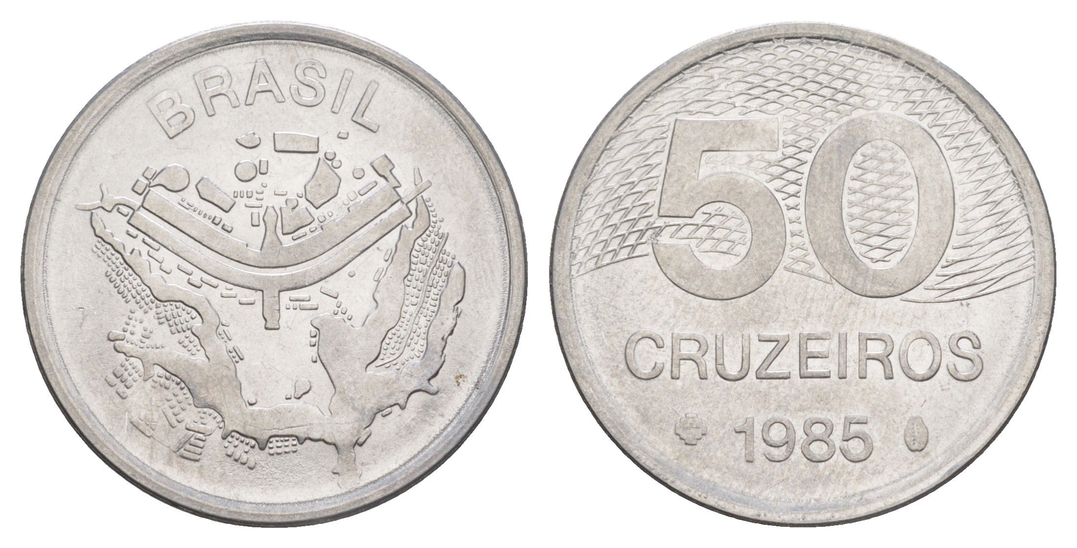 Бразилия 50 крузейро 1985 KM 594.2 нержавеющая сталь UNC 4642-1235