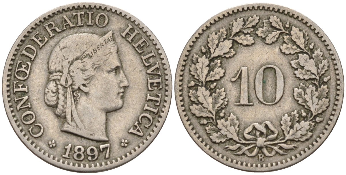 Швейцария 10 раппенов 1897 KM 27 медно-никель 4596-456