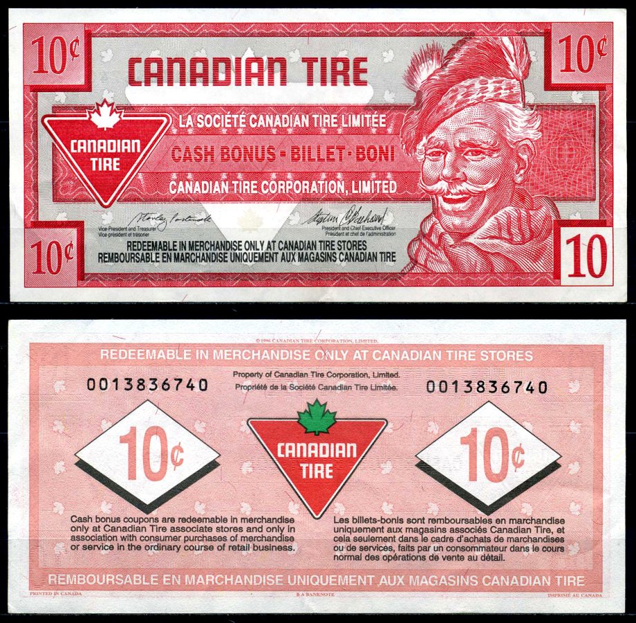 Канада купон на 10 центов 1996 Canadian Tire бумага 2195-26-2-2