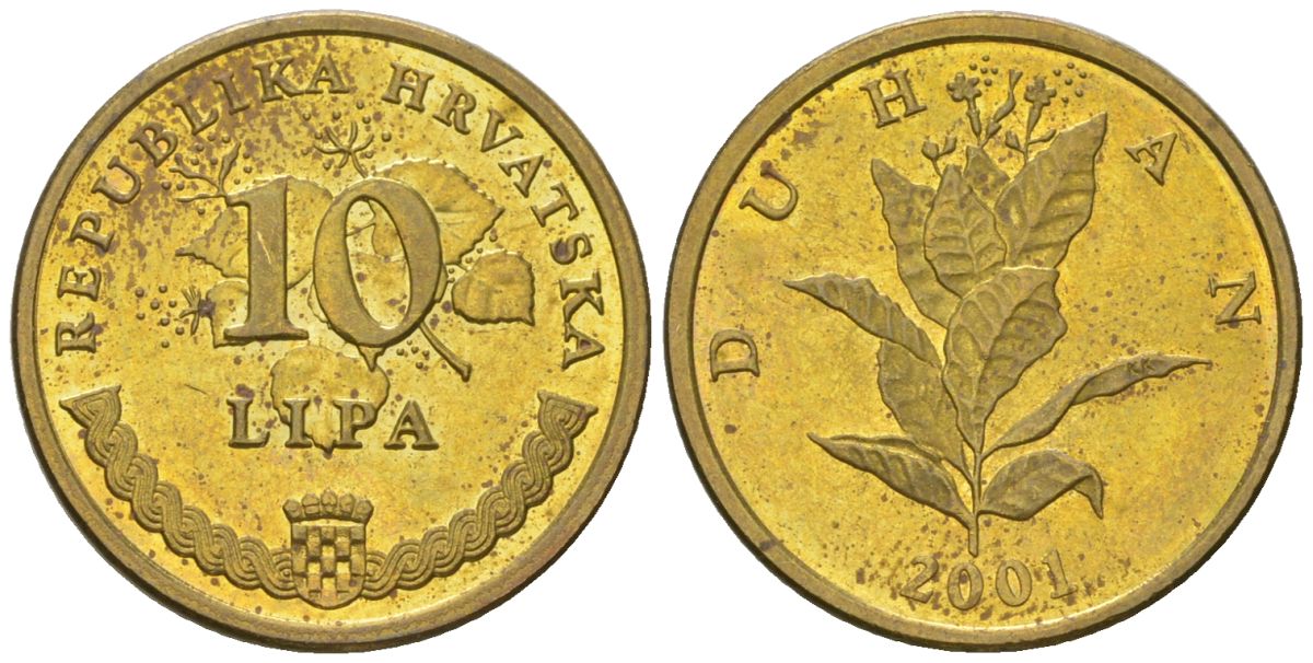 Хорватия 10 лип 2001 нечетный год KM 6 сталь плакированная латунью  UNC  4124-1134