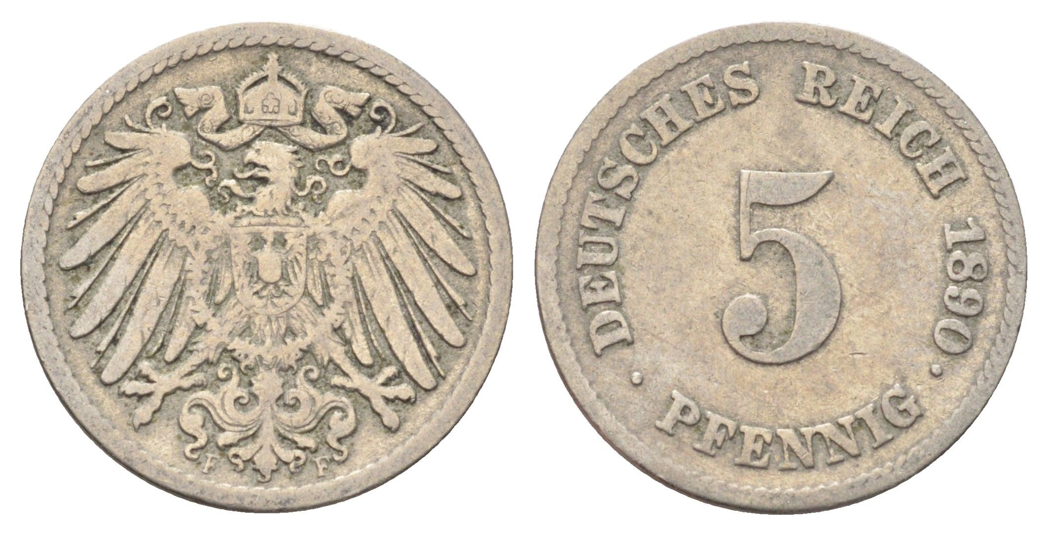 Германия 5 пфеннигов 1890 F KM 11, J. 12 медно-никель 4701-1022