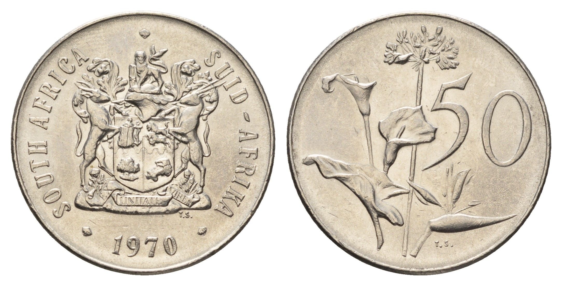 ЮАР 50 центов 1970 Зантедеския Эллиота (калла), герб KM 87 никель 4693-824