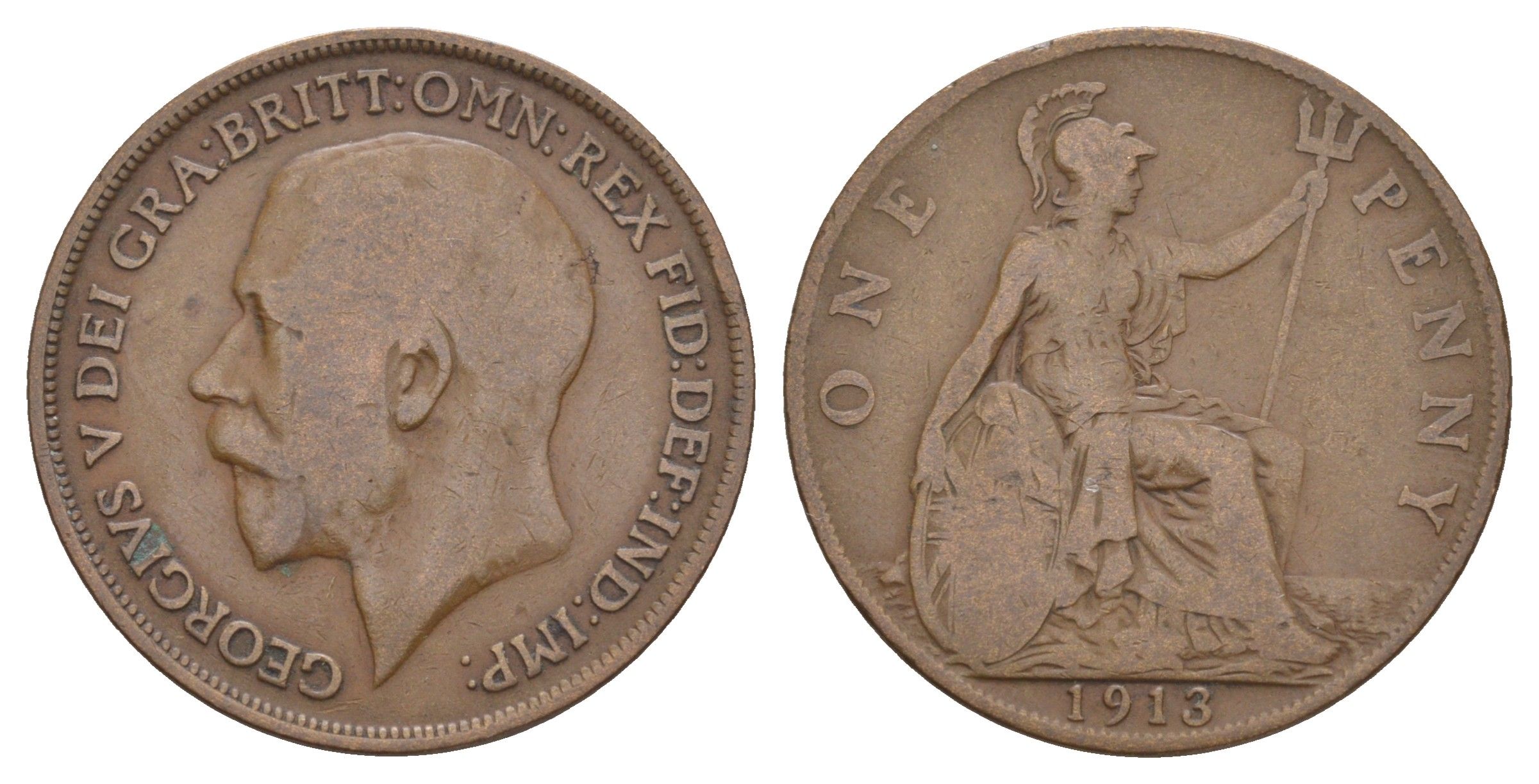Великобритания 1 пенни 1913 Георг V (1910-1936) KM 810, Spink 4051 бронза 114-135