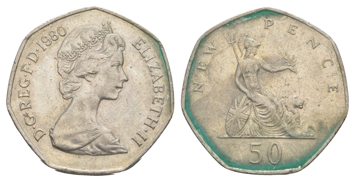 Великобритания 50 пенсов 1980 Елизавета II (1952-2022) KM 913, Spink 4223 (H1) медно-никель 4185-1116