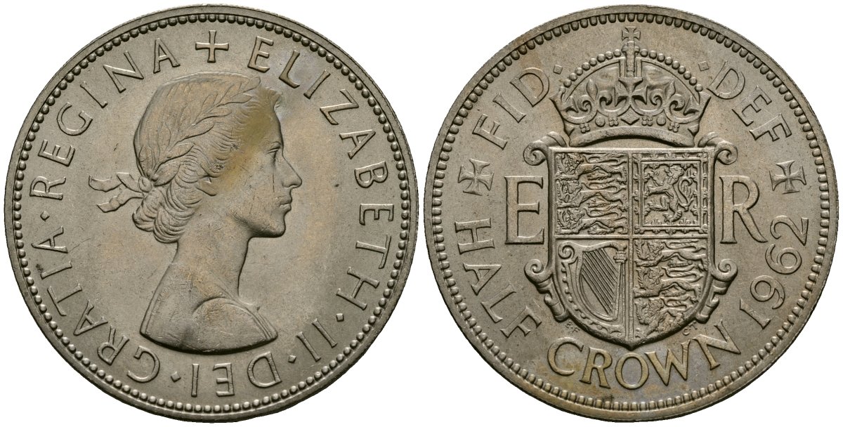 Великобритания 1/2 кроны 1962 Елизавета II (1952-2022) KM 907, Spink 4145 медно-никель 4125-611