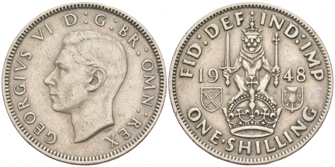 Великобритания 1 шиллинг 1948 Георг VI (1936-1952), Шотландский герб KM 864, Spink 4104 медно-никель 68-135