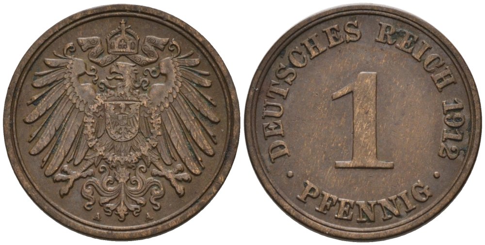 Германия 1 пфенниг 1912 A KM 10, J. 10 медь 4576-231