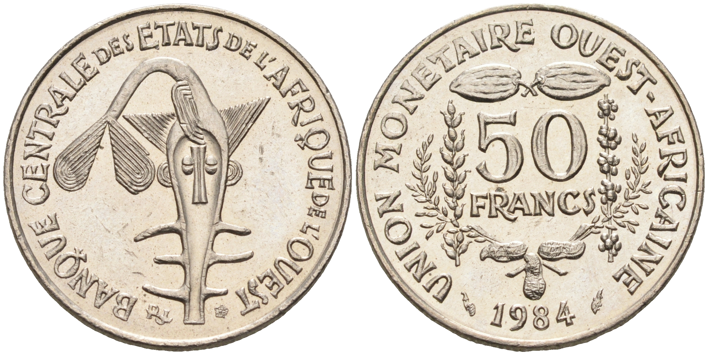 Валютное сообщество стран Западной Африки 50 франков 1984  KM 6 медно-никель  UNC  4595-733