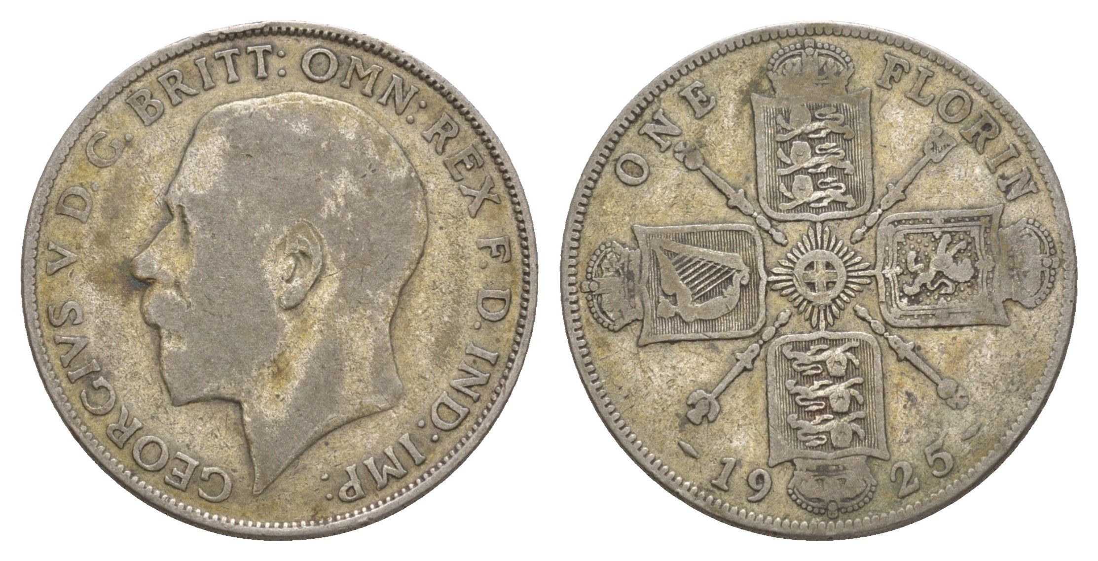 Великобритания 1 флорин = 2 шиллинга 1925 Георг V (1910-1936) KM 817a, Spink 4022 серебро 1520-1425